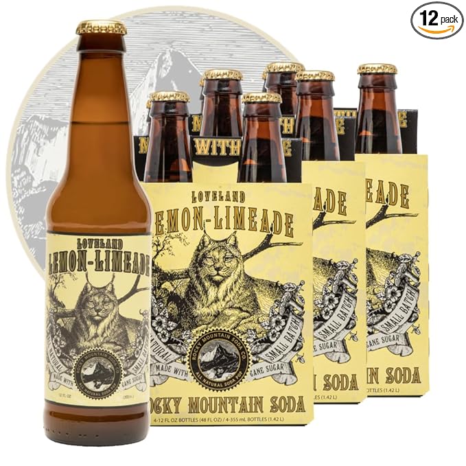 Rocky Mountain Soda 12‑Pack 12 Fl Oz Bottles Small‑Batch Craft Soda Pop Gluten‑Free Vegan Organic Cane Sugar No Preservatives No Added Sodium Lemon-Limeade Soda Pop