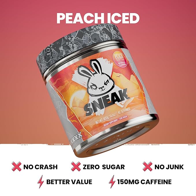 SNEAK Energy Drink Powder | Peach Iced Tea | No Sugar. No Nasties. Just Natural Caffeine Focus-Boosting Nootropics | 40 Servings