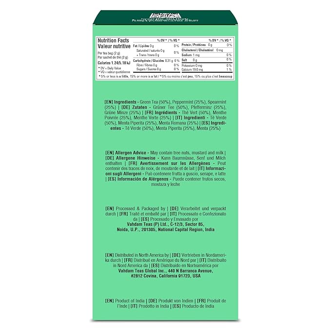VAHDAM Mint Green Tea Bags (100 Count) 100% Pure Leaf Tea High Grown Low Caffeine Non GMO Gluten Free | Plant-Based Pyramid Tea Bags | Direct from Source