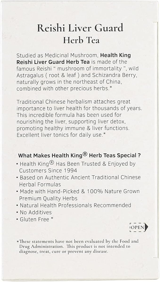 Health King Reishi Liver Guard Herb Tea Teabags 20-Count Box (Pack of 4)