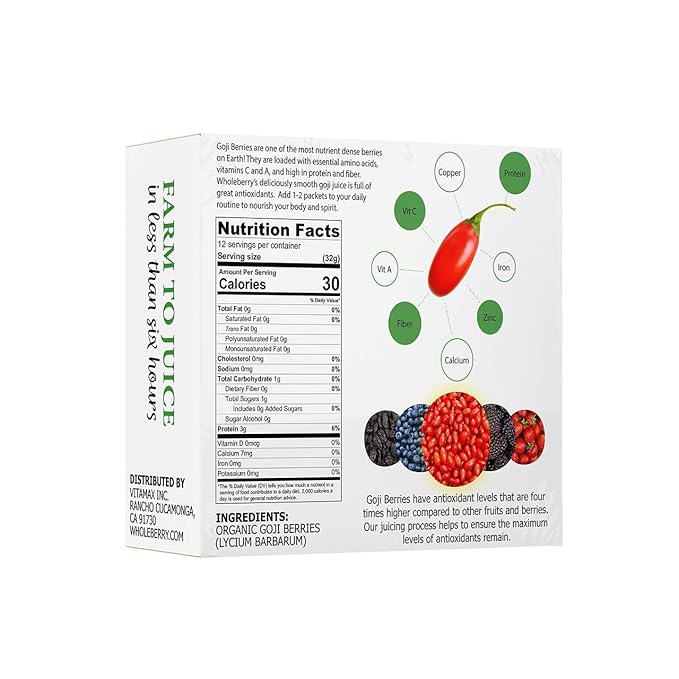 Wholeberry organic wolfberry gouqi Goji (Organic Fresh Goji Juice 12 packs 12 oz)