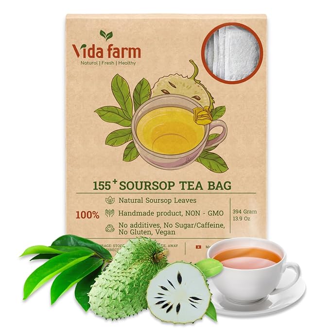 VIDA FARM Soursop Tea Bags 155 Count 100% Natural Pure Soursop Leaves Decaffeinated Vegan Gluten-Free