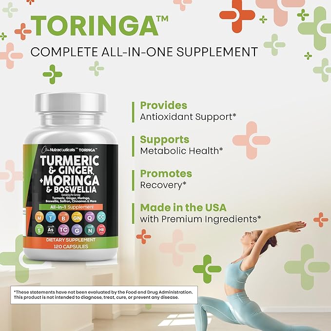 Turmeric Moringa Supplement | Ginger Boswellia Saffron - Supplement for Women and Men with Ceylon Cinnamon Tart Cherry Quercetin Garlic Nettle Holy Basil - 2Pack