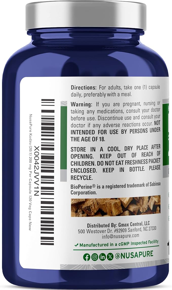NusaPure Kudzu Root 20:1 Extract 200 mg Equivalent to 4000mg - 120 Veggie Capsules (Non-GMO Vegan Bioperine)