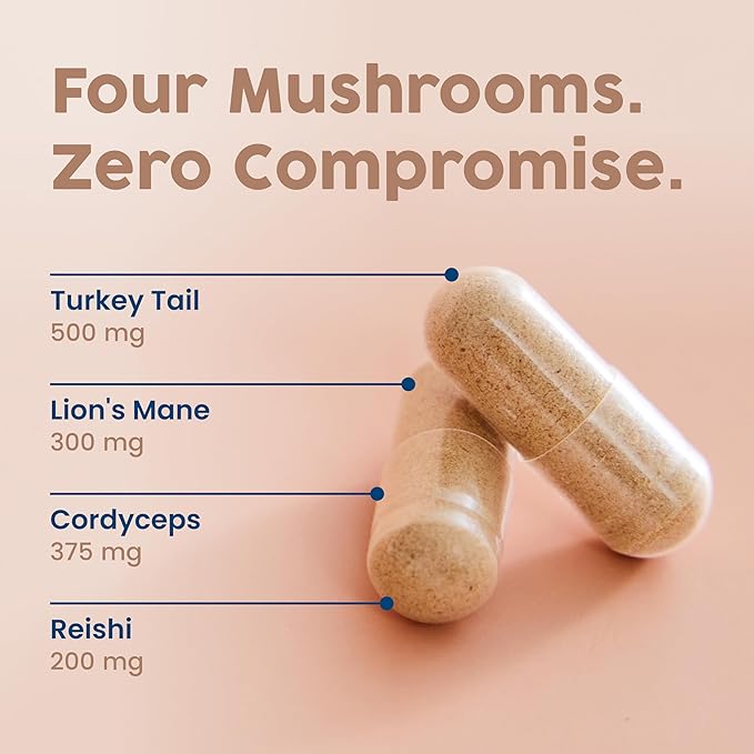NativePath Mushroom Complex - Organic Lions Mane Turkey Tail Cordyceps &amp Reishi Supplement for Immune Support Brain Focus &amp Energy - Beta-Glucans Adaptogen Vegan Non-GMO - 60 Capsules