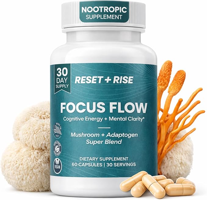 Nootropic Brain Supplement with Lion’s Mane Mushroom Cordyceps &amp Rhodiola Rosea Extract - Focus and Energy Supplement Adaptogen for Brain Health Mental Clarity Memory &amp Mood Support - 60 C