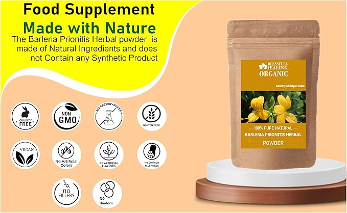 Organic Barleria Prionitis Herbal Powder 100% Pure Natural 100 Gram / 3.52 oz