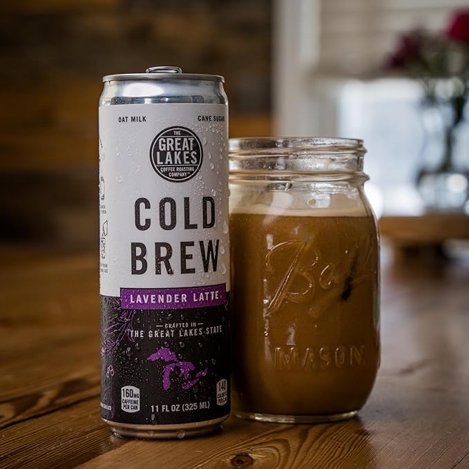 Great Lakes Lavender Oat Milk Cold Brew Latte Coffee 11 Ounce Cans Pack of 12