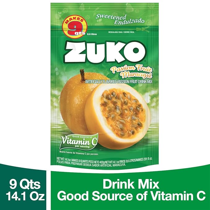 Zuko Passion Fruit Instant Powder Drink Family Pack 14.1 oz Pack of 6