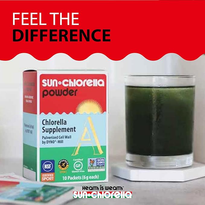 Sun Chlorella Powder Green Algae Superfood Supplement Supports Whole Body Wellness Immune Defense Gut Health &amp Natural Energy Boost - Chlorophyll B12 Protein - Non-GMO - 10 Servings