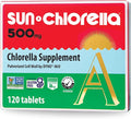 Sun Chlorella 500mg Whole Body Wellness Green Algae Superfood Supplement - Immune Defense Gut Health Natural Purification Energy Boost - Chlorophyll B12 Iron Protein - Non-GMO - 120 Tablets
