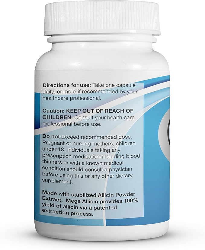 Potent Allicin Odor Controlled Garlic Supplement by Mega Allicin|180000mcg (180mg) Veggie Capsules with Immune Support Gluten-Free (90 Count)