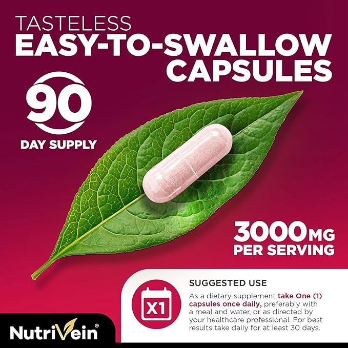 Nutrivein Premium Tart Cherry Capsules 3000mg: Ultra Strength Tart Cherry Extract Supplement for Post-Athletic Recovery Detox Rest &amp Mobility