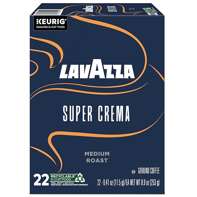 Lavazza Super Crema Single Serve Keurig K-Cup Pods Medium Espresso Roast Coffee 88 Count (4 Packs of 22)