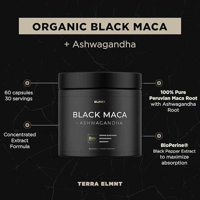 40000mg 40x Strength Organic Black Maca Root w. Ashwagandha - #1 Highest Potency Black Maca Root Capsules for Men Supplement 40:1 Extract - 100% Pure Maca Peruana Maca Powder Pills Gelatinized