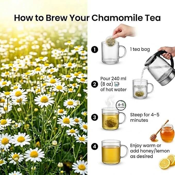 Chamomile Herbal Tea 4 Boxes 14 bags per Box Total 56 Tea Bags - Italian Import All Natural