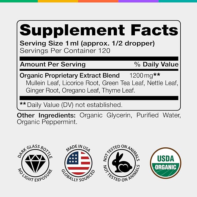 Mullein Drops for Lungs - USDA Organic Mullein Supplement with Arjuna - Made in USA - Lung Detox for Smokers Bronchial Cleanse with for Respiratory to Clear Lungs Break Up Mucus* 4 oz