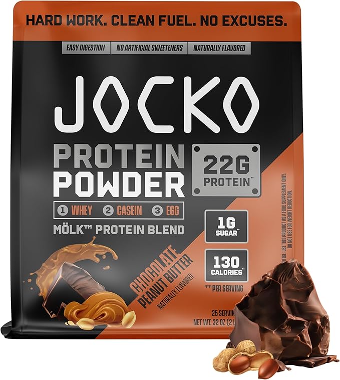 Jocko Fuel Mölk Whey Protein Powder 22g Low Sugar Monk Fruit Blend - Muscle Recovery &amp Growth Packaging May Vary (25 Servings Chocolate Peanut Butter)