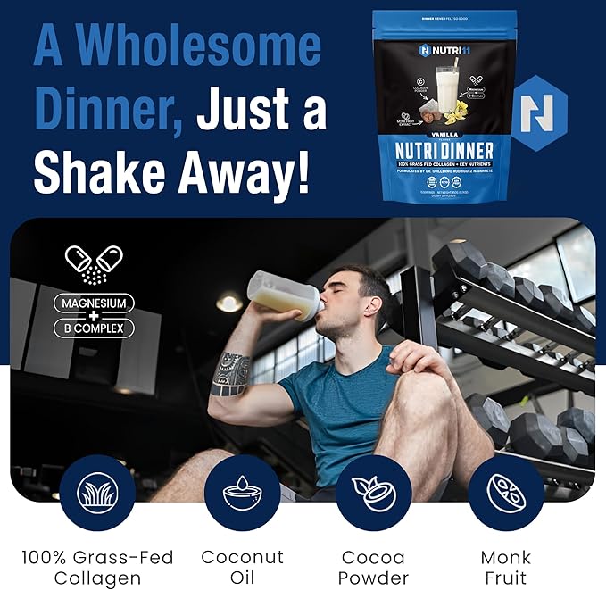 NutriDinner by Nutrillermo | Grass-Fed Collagen Protein Powder | Collagen with Magnesium B-Vitamins | Collagen Supplement for Sleep and Recovery (149 Vanilla)