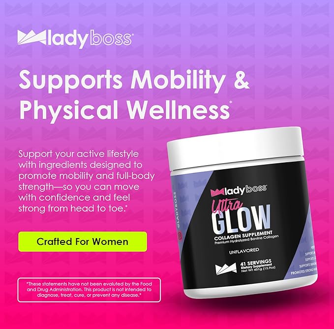 LadyBoss - Ultra Glow Collagen Supplement - Premium Hydrolyzed Bovine Collagen - Unflavored - 41 Servings