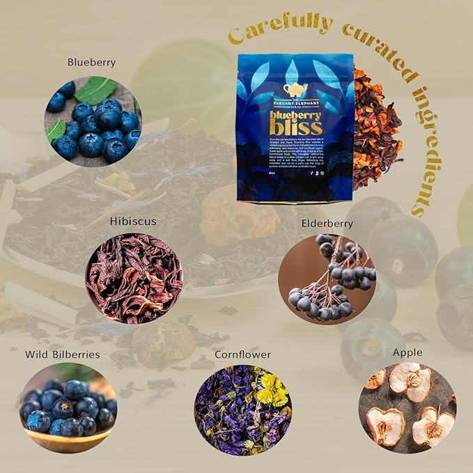 Blueberry Bliss Tea Organic Loose Leaf Herbal Tea – Real Fruit Summer Juice Caffeine-Free Refreshing Sweet Iced Drink – 4 oz Resealable Bag (Makes 50 Cups)