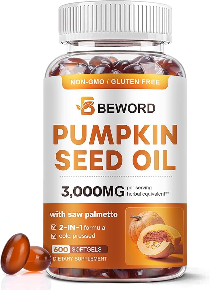 Pumpkin Seed Oil with Saw Palmetto Softgels 3000mg Per Serving 300/600 Softgels | Cold-Pressed with Essential Fatty Acids &amp Phytosterols | Supports Hair Urinary Bladder &amp Prostate Health |