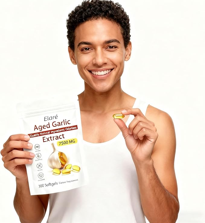 ELARE Aged Garlic Extract - 7500mg Odorless Per Servings Potent Antioxidant Supplement Immune Support Vegetarian All-Natural Non-GMO 300 Softgels