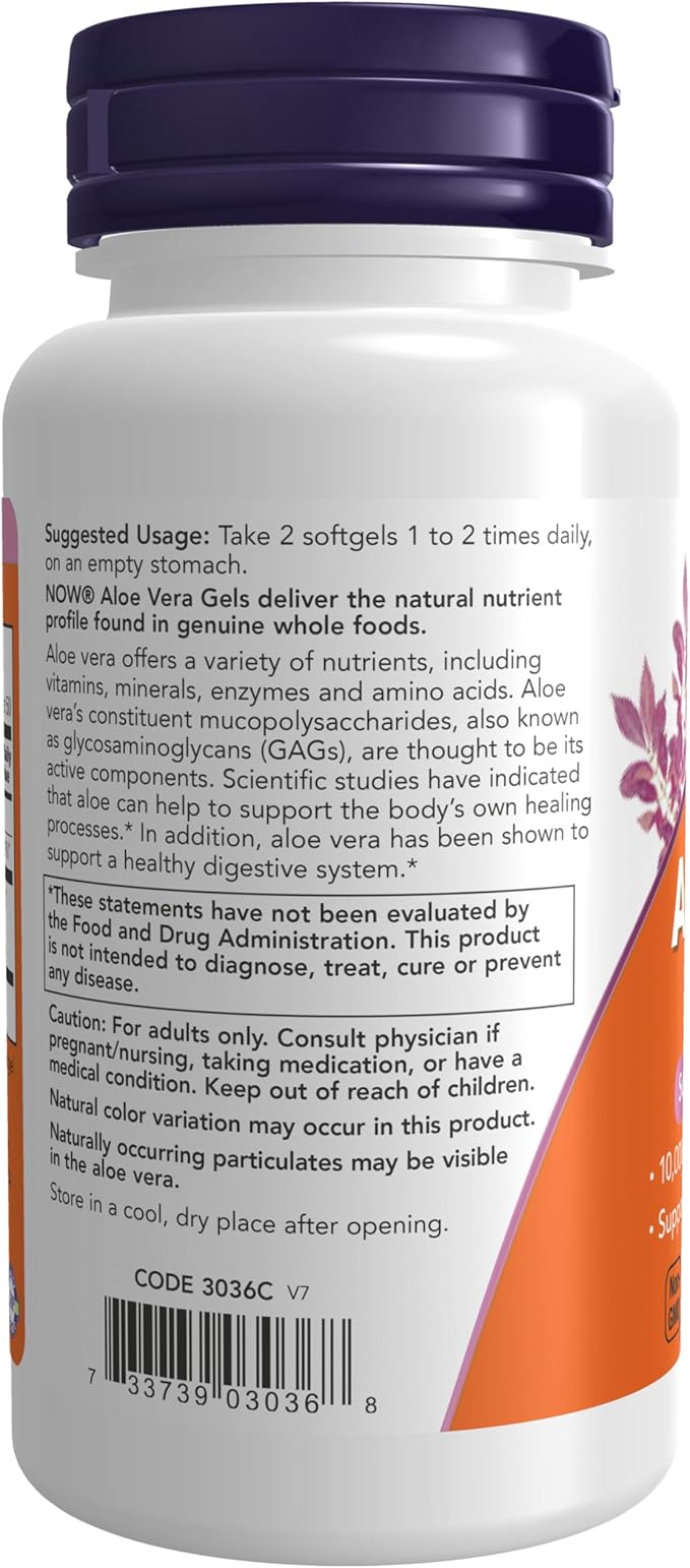 NOW Aloe Vera Gels 10000mg 100 Softgels (Pack of 3)