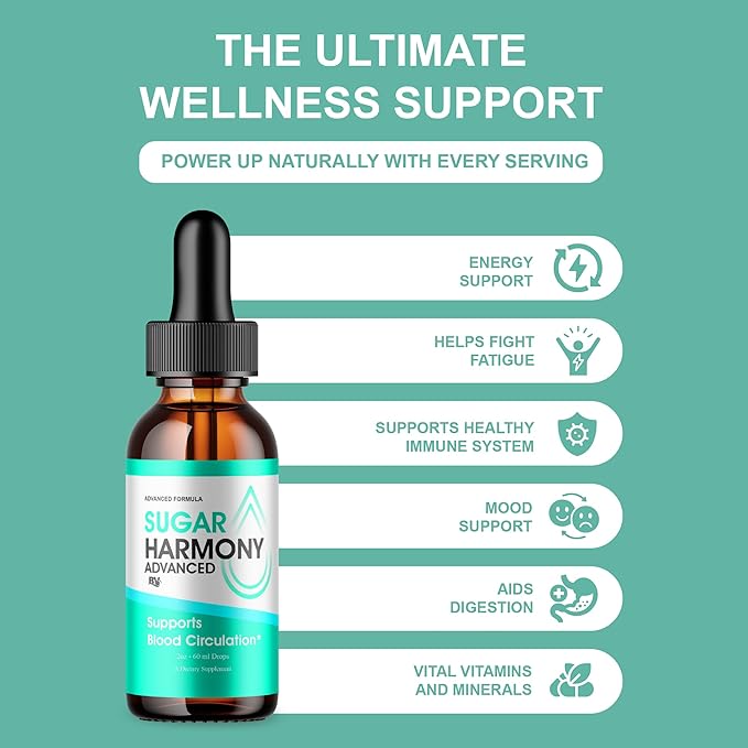 BLUE VIBE SugarHarmony Advanced Maximum Strength Overall Health &amp Wellness Supplement SugarHarmony Premium Daily Health and Overall Support Liquid Supplement Formula (2 Pack - 4oz / 120ml)