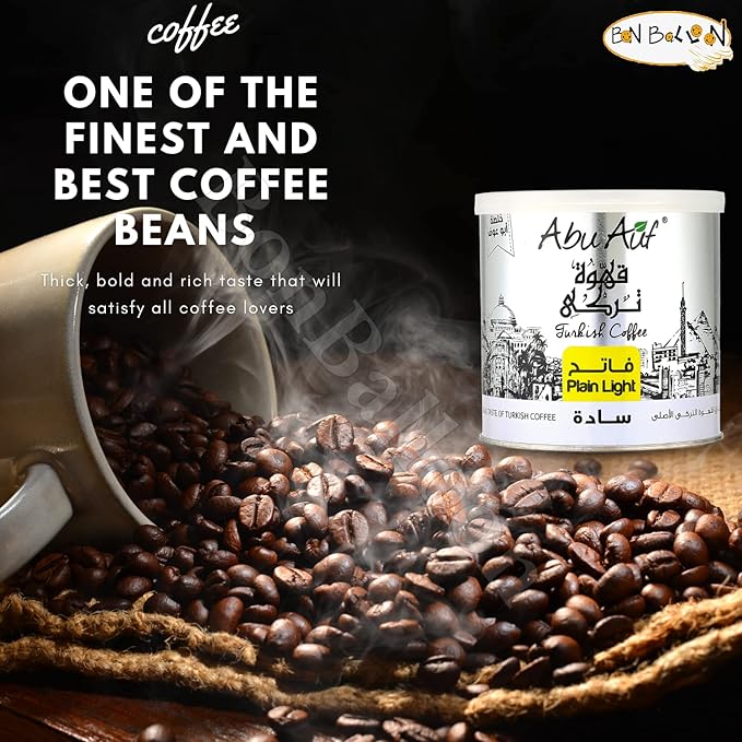 Abu Auf AbuAuf Oriental Original Turkish Coffee Cafe Arabic Arabian Arabica Ground Roasted Mud Coffee Plain Light Roast (Plain Light Roast 7.05 oz / 200 gm) بن ابو عوف سادة فاتح