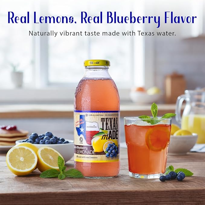 Texas mADE Brownsboro Blueberry Lemonade NON GMO Verified Lemonade Made with Pure Cane Sugar and Blueberry Flavor No Preservatives Texas Crafted Lemonade 16 fl oz Pack of 12