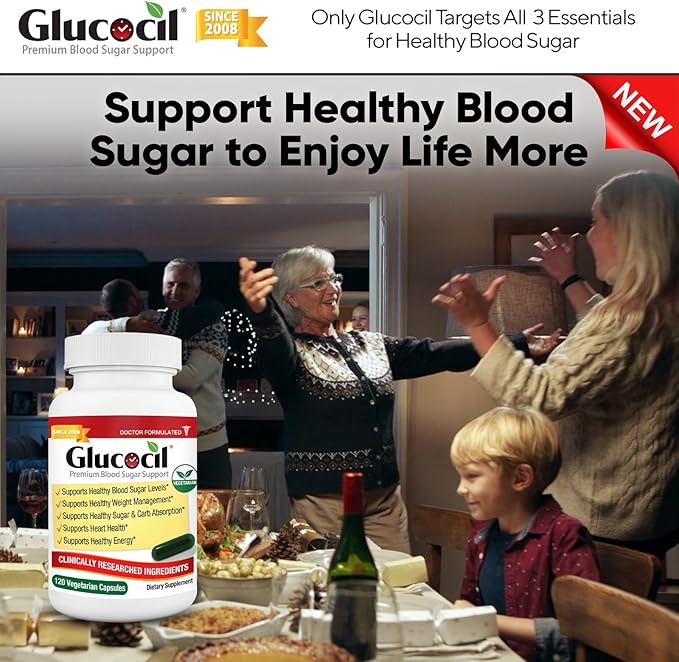 Glucocil – Vegetarian Capsules - Premium Blood Sugar Support - Supports the 3 Essentials for Healthy Blood Sugar - with Berberine Proprietary Mulberry Leaf and More