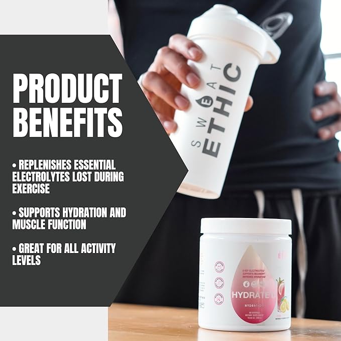 Sweat Ethic Hydrate’D Electrolytes Electrolyte Powder with Potassium Magnesium &amp Vitamin C Easy Mix Powder for Hydration &amp Performance Support Natural Ingredients Peach Mango Flavor 60 Se