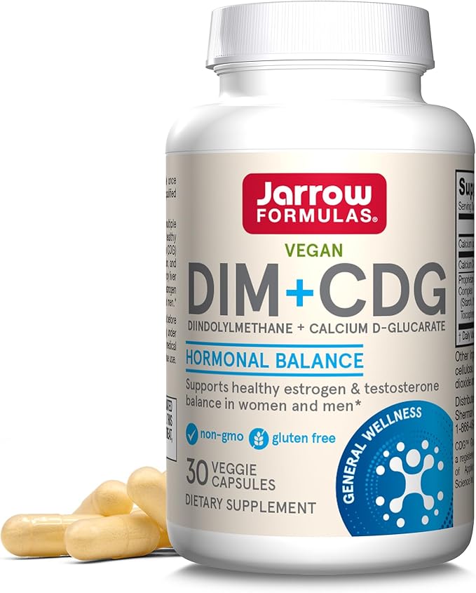 Jarrow Formulas - DIM + CDG Veggie Capsules - 30 Count - DIM &amp CDG Supplement - For Hormone Balance - Non-GMO - Gluten Free