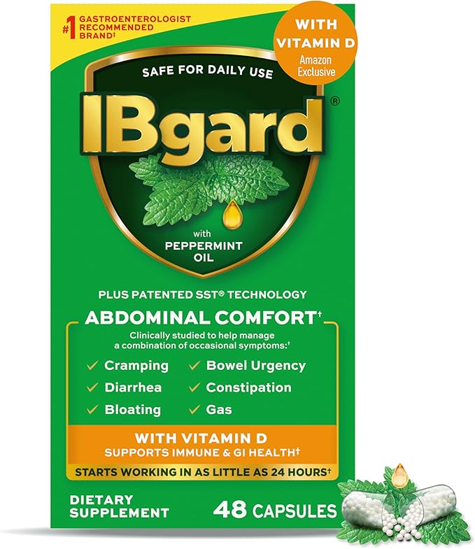 IBgard With Vitamin D Peppermint Oil Capsules Supports Immune and GI Health 48 Capsules (Amazon Exclusive)