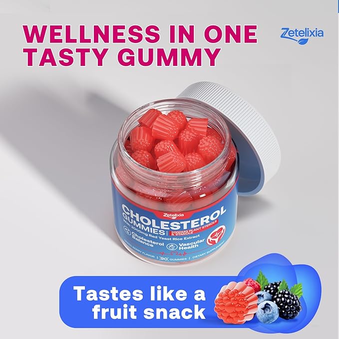Cholesterol lowering Supplements Gummies Cholesterol Gummies with Plant Sterols &amp Stanols Red Yeast Rice Lower Cholesterol Naturally – Vegan Non-GMO Mixed Berry Flavor 90Ct