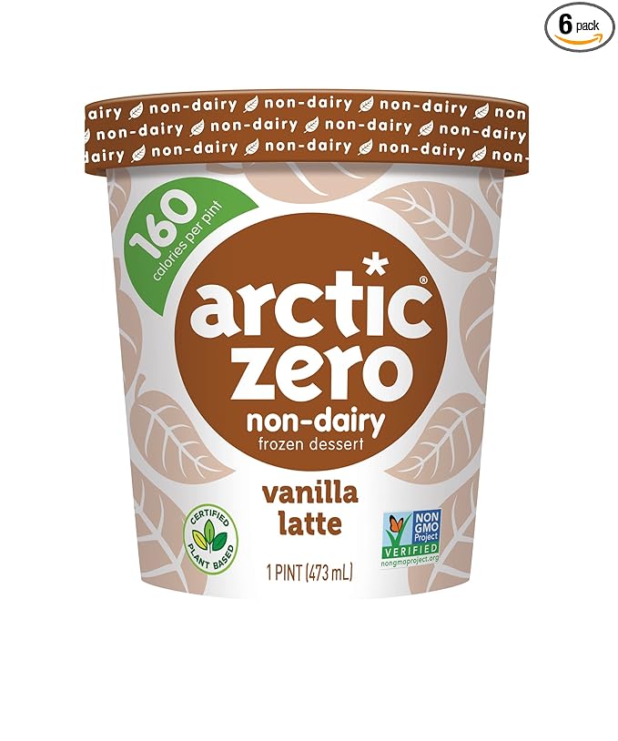 Arctic Zero Non-Dairy Plant Based Frozen Dessert Pints Pack of 6 (Vanilla Latte)