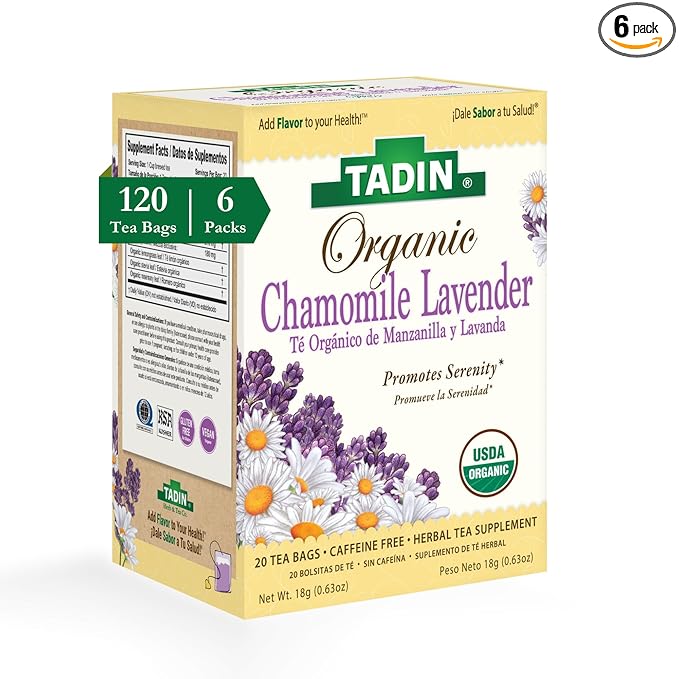 Tadin Organic Chamomile Lavender Tea Caffeine Free Herbal Tea to Promote Serenity 20 Tea Bags Per Box Pack of 6