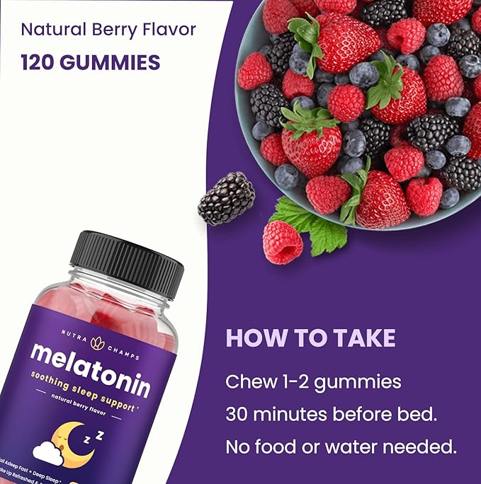 Melatonin Gummies for Kids &amp Adults | Natural Sleep Aid Drug-Free Vegan Berry Flavor Kids Melatonin Gummy Supplement | 2.5mg 5mg or 10mg Dose | Sleeping Pills Substitute 60 Gummies (Pack of 2)