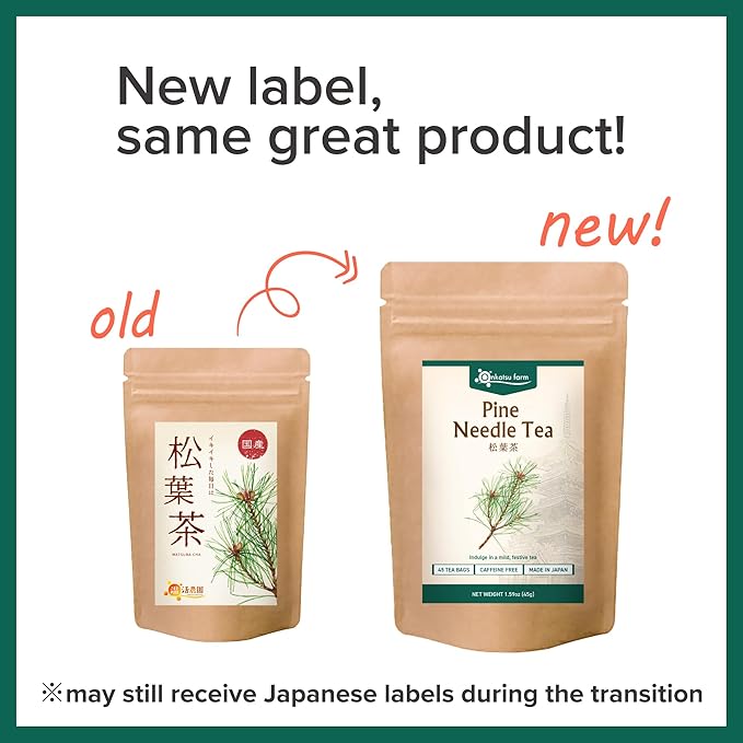Onkatsu Farm Pine Needle Premium Japanese Tea Bags Festive Aromatic Flavor Hot or Iced Caffeine Free 45 Total Tea Bags