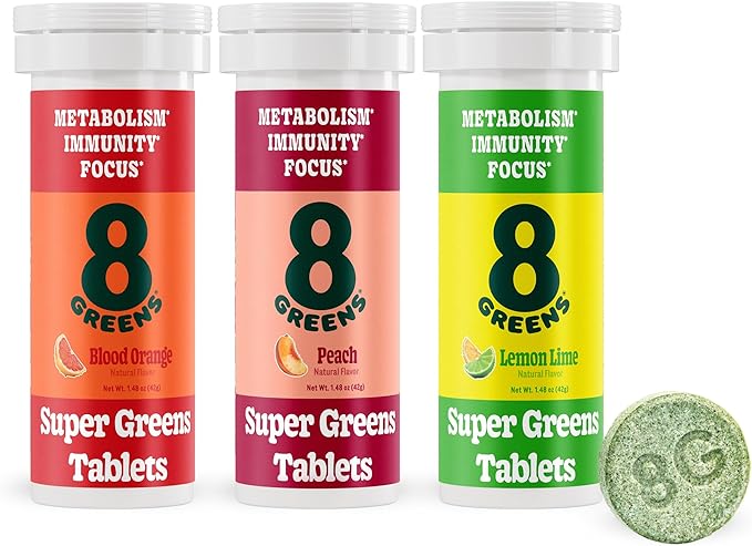 8Greens Supergreens Tablets | Super Greens Powder Superfood Tablet Metabolism Immunity &amp Focus Daily Greens Effervescent Tablets Organic: Aloe Vera Spirulina Chlorella Variety 30 Servings