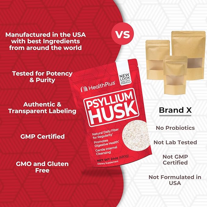 Health Plus Psyllium Husk 24 oz 96 Servings - Natural Detox Daily Dietary Fiber Supplement Constipation Relief Gentle Gut Cleanse Keto Baking