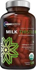 OmniBiotics Organic Milk Thistle Supplement 1500mg – 4X Concentrated Extract with Silymarin – High Potency Liver Detox &amp Support – 120 Vegan Capsules