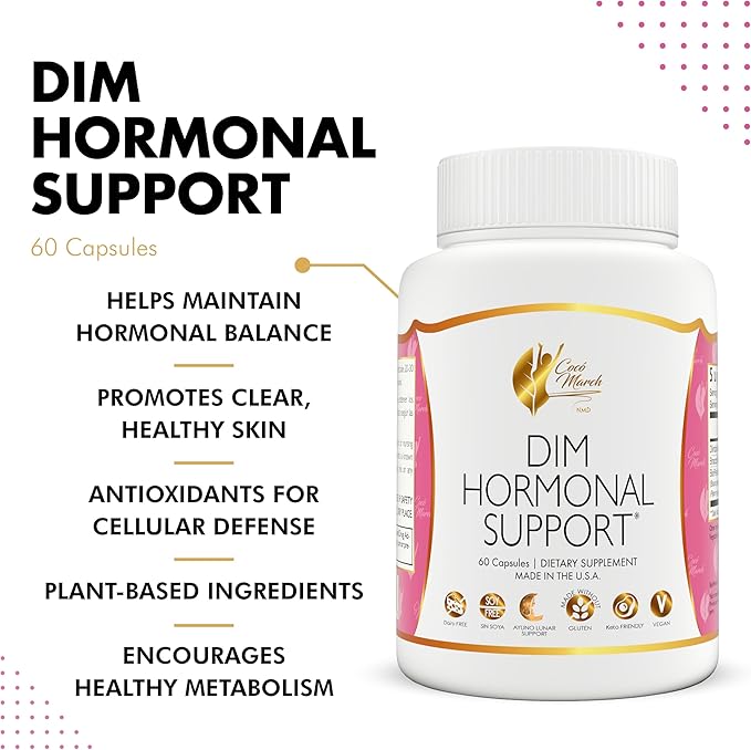 Cocó March DIM Supplement for Women – Supports Hormonal Balance Skin Care &amp Natural Estrogen Metabolism – Detox &amp Cell Health – Gluten Free Soy Free Dairy Free Vegan &amp Keto Friendly –