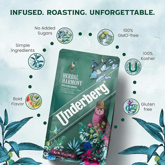 Underberg Herbal Harmony Specialty Coffee 12oz | Sumatran Suka Batek Beans Infused with Real Underberg Bitters | Bold Full-Bodied Flavor with Herbal Notes | Limited Collaboration Roast by Boston Stoke