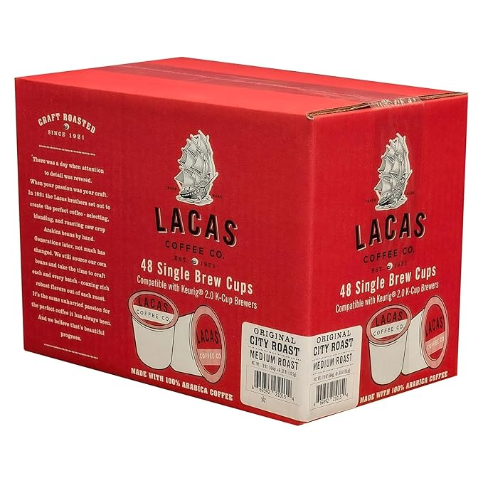 Lacas Coffee Original City Roast Single Serve Cups Compatible with Keurig K-Cup Brewers 24 Count