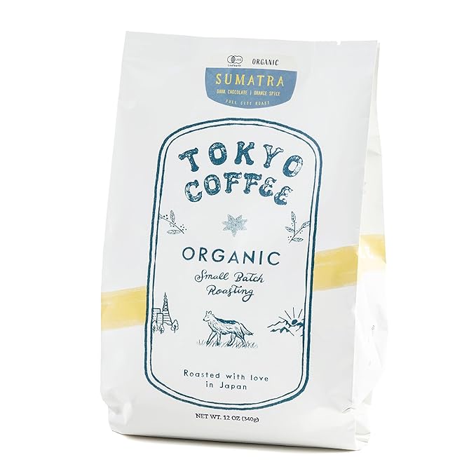Sumatra Mandheling Medium Dark Roast (Full City) Whole Bean Coffee by TOKYO COFFEE - 12oz Bag - Rich and Spicy Single Origin 100% Arabica Certified Organic from Japan