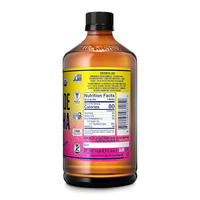 Health-Ade Kombucha Tea Organic Drink Fermented Tea with Living Probiotics Detoxifying Acids Supports Gut Health Non-GMO Vegan Gluten Free 12 Pack (16 Fl Oz Bottles) Berry Lemonade
