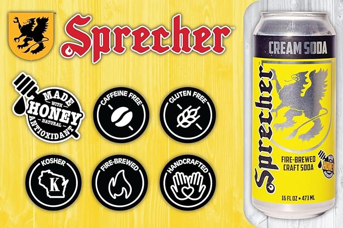Sprecher Root Beer &amp Cream Soda Craft Soda – Fire-Brewed with Real Honey Caffeine-Free &amp Gluten-Free Gourmet Sodas – 16 fl oz Cans (24 Total)