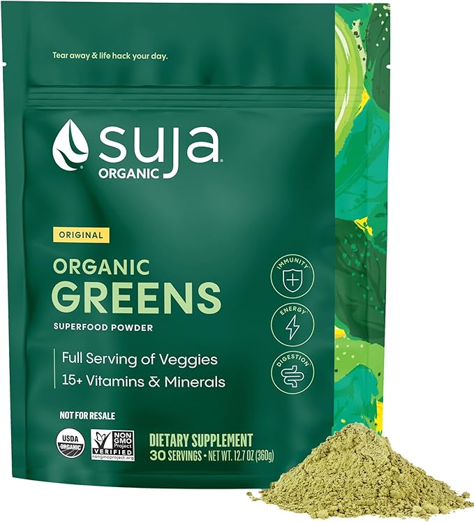 Suja Organic Greens Powder Probiotic Blend Spirulina Daily Superfood Drink or Smoothie Mix for Immune Support Digestion &amp Energy Vegan Gluten Free Non GMO 30 Servings